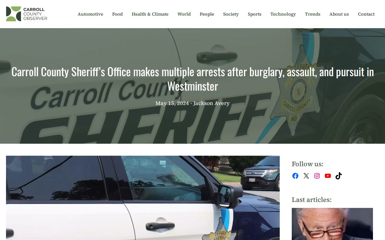 Carroll County arrest news example from the Carroll County Observer