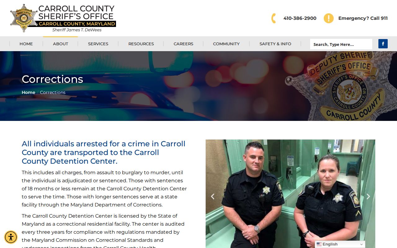 Carroll County booking and corrections record page
